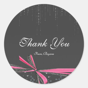 Rosa und graues Schleifenband mit Strass Steinen G Runder Aufkleber