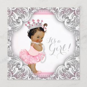 Rosa und graues Tutu ethnisches Mädchen Baby Showe Einladung
