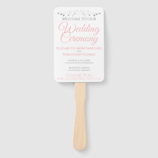 Rosa und Gray Elegante Hochzeitsfans mit Programm Fächer (Vorderseite)