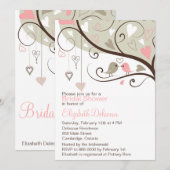 Rosa und Gray Love Birds Bridal Dusche Einladung (Vorne/Hinten)