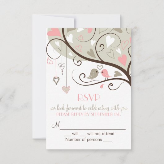 Rosa und Gray Lovebird UAWG Wedding Card lädt ein RSVP Karte (Vorderseite)
