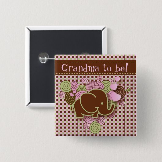 Rosa und Großmutter des Brown-Baby-Elefant-| zum Button (Vorne & Hinten)