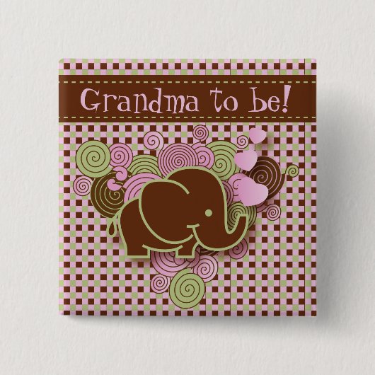 Rosa und Großmutter des Brown-Baby-Elefant-| zum Button (Vorderseite)