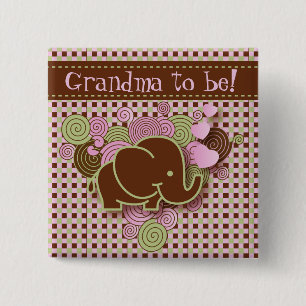 Rosa und Großmutter des Brown-Baby-Elefant-  zum Button