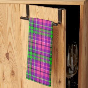 Rosa und Grün auf violettem Karo-Tartan-Muster Geschirrtuch