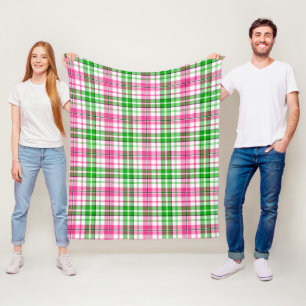 Rosa und Grün auf weißem Karo-Tartan-Muster Fleecedecke