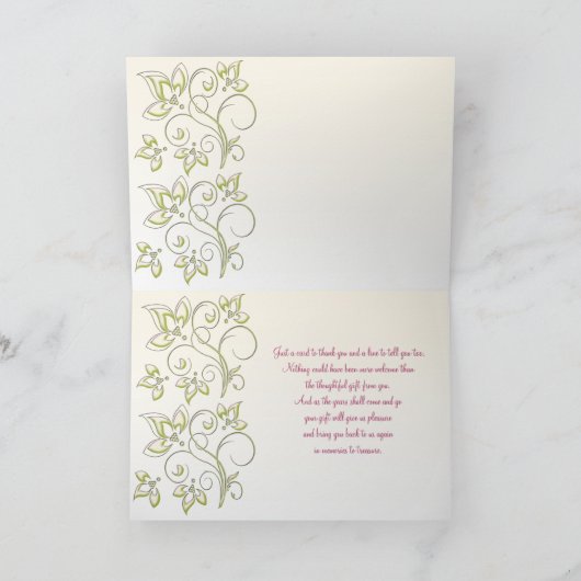 Rosa und Grün danken Ihnen, mit Foto zu kardieren Dankeskarte (Innenseite)