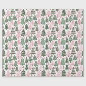 Rosa und grün dekorierte Bäume mit weißem Hintergr Geschenkpapier (Flach)