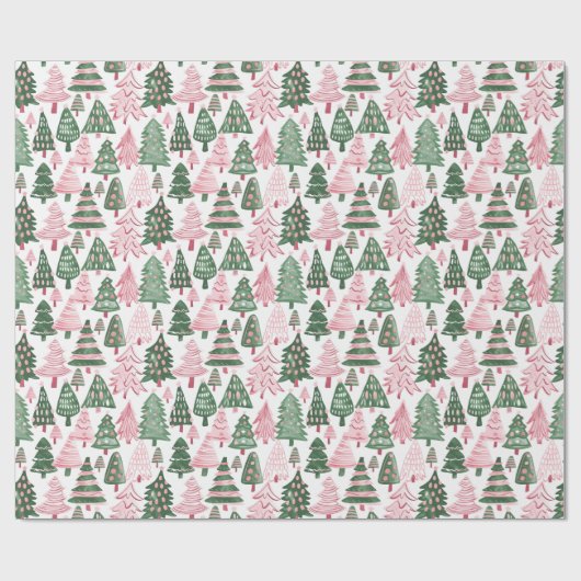Rosa und grün dekorierte Bäume mit weißem Hintergr Geschenkpapier (Flach)