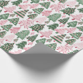 Rosa und grün dekorierte Bäume mit weißem Hintergr Geschenkpapier (Ecke)