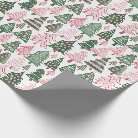 Rosa und grün dekorierte Bäume mit weißem Hintergr Geschenkpapier (Ecke)