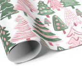 Rosa und grün dekorierte Bäume mit weißem Hintergr Geschenkpapier (Rolleneckpunkt)