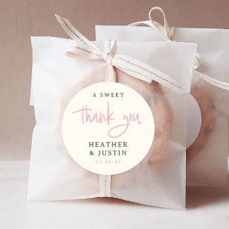 Rosa und Grün ein Süß Danke Gastgeschenk Hochzeit Runder Aufkleber