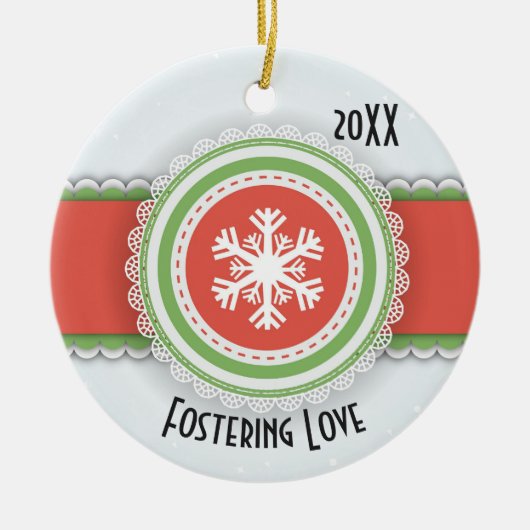 Rosa und grün Frohe Weihnachten Datiertes Foto Keramik Ornament (Vorne)