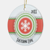 Rosa und grün Frohe Weihnachten Datiertes Foto Keramik Ornament (Links)