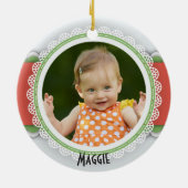 Rosa und grün Frohe Weihnachten Datiertes Foto Keramik Ornament (Hinten)