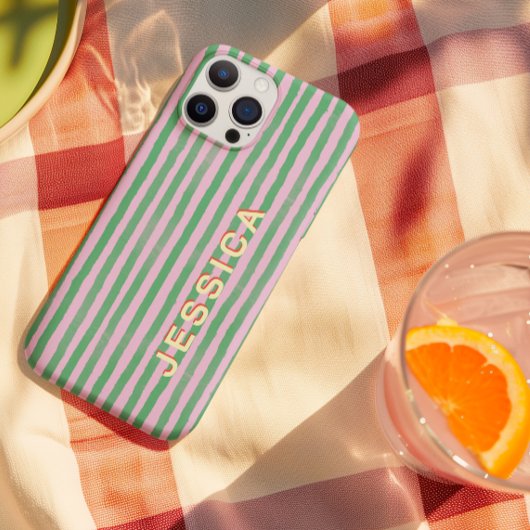 Rosa und grün gestreifter Handynummern-Schutz Case-Mate iPhone Hülle