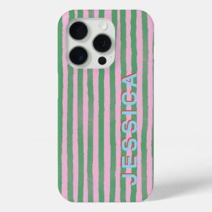 Rosa und grün gestreifter, personalisierter Name P Case-Mate iPhone Hülle