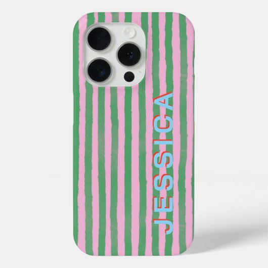Rosa und grün gestreifter, personalisierter Name P Case-Mate iPhone Hülle (Rückseite)