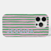 Rosa und grün gestreifter, personalisierter Name P Case-Mate iPhone Hülle (Rückseite (Horizontal))