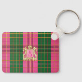 Rosa und grün Kariert Mit Monogramm Schlüsselanhänger (Vorderseite)