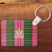 Rosa und grün Kariert Mit Monogramm Schlüsselanhänger (Vorderseite)
