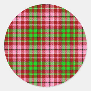 Rosa und grün kariert Tartan Rot Runder Aufkleber