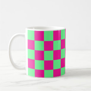 Rosa und grün kariertes Druckmuster Kaffeetasse