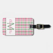 Rosa und grün kariertes Monogramm im Prepper-Stil Gepäckanhänger (Vorderseite horizontal)