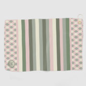 Rosa und grün Mit Monogramm Golfhandtuch (Horizontal)