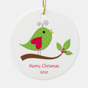 Rosa und grün Polka Dot Love Bird auf dem Zweig Keramik Ornament