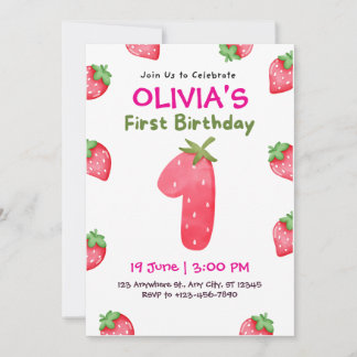 Rosa und Grün spielen ersten Geburtstag Einladung