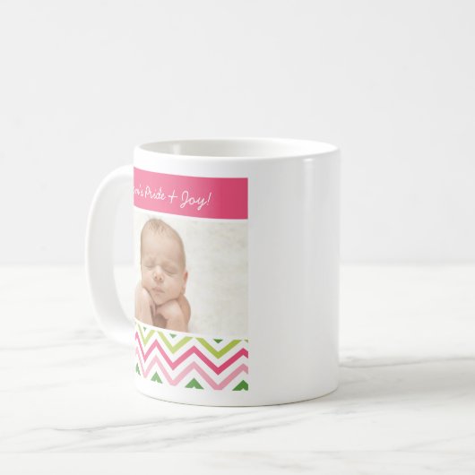 Rosa-und Grün-Zickzack Foto-Tasse Kaffeetasse (Vorderseite Links)