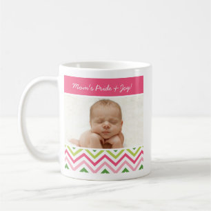 Rosa-und Grün-Zickzack Foto-Tasse Kaffeetasse