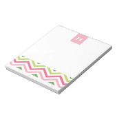 Rosa und grün Zickzack | Monogramm-Notepad Notizblock (Rotiert)