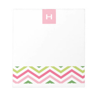 Rosa und grün Zickzack | Monogramm-Notepad Notizblock