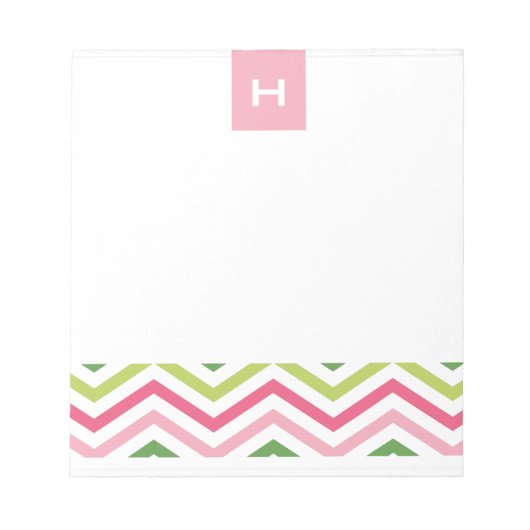 Rosa und grün Zickzack | Monogramm-Notepad Notizblock (Vorderseite)