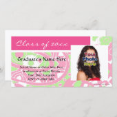 Rosa und grüne Abschluss Fotokarten Ankündigung (Vorne/Hinten)