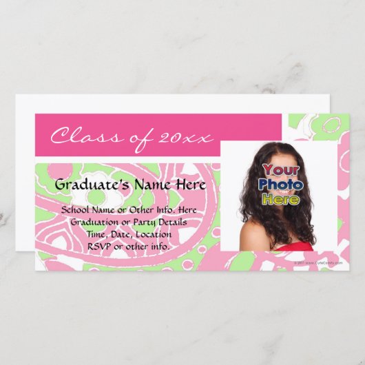 Rosa und grüne Abschluss Fotokarten Ankündigung (Vorne/Hinten)