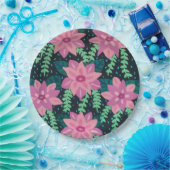 Rosa und grüne Abstrakte Blumendrucke Pappteller (Party)