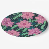 Rosa und grüne Abstrakte Blumendrucke Pappteller (Schrägansicht)