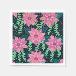 Rosa und grüne Abstrakte Blüten Serviette