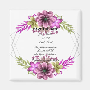 Rosa und grüne Aquarellblumen Save the Date Magnet