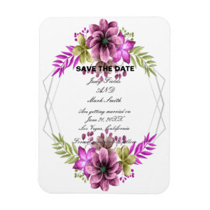 Rosa und grüne Aquarellblumen Save the Date Magnet