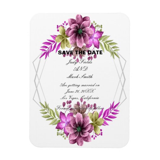 Rosa und grüne Aquarellblumen Save the Date Magnet (Vertikal)
