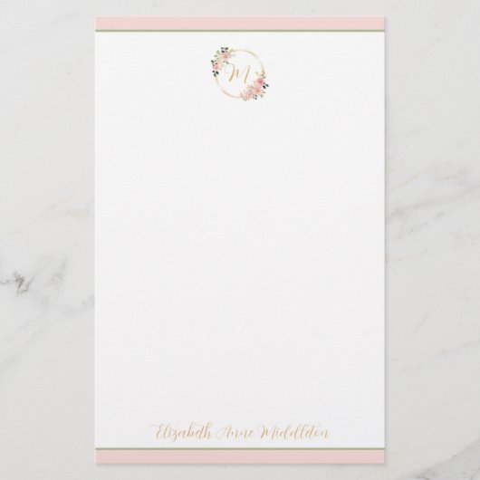 Rosa und grüne Aquarellfarben Briefpapier (Vorderseite)