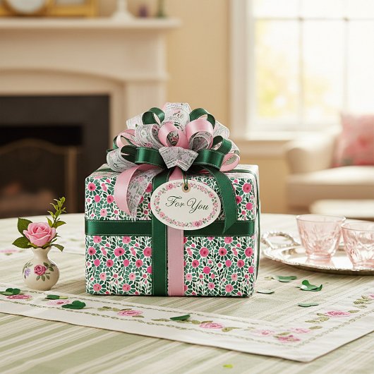 Rosa und grüne Aquarellmuster Geschenkpapier
