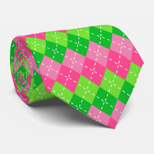 Rosa und grüne Argyle mit weißen Nähten Krawatte