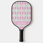 Rosa und grüne Argyle-Vorbereitung mit modernem Na Pickleball Schläger (Rückseite)