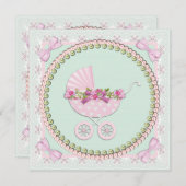 Rosa und grüne Babydusche Einladung (Vorne/Hinten)